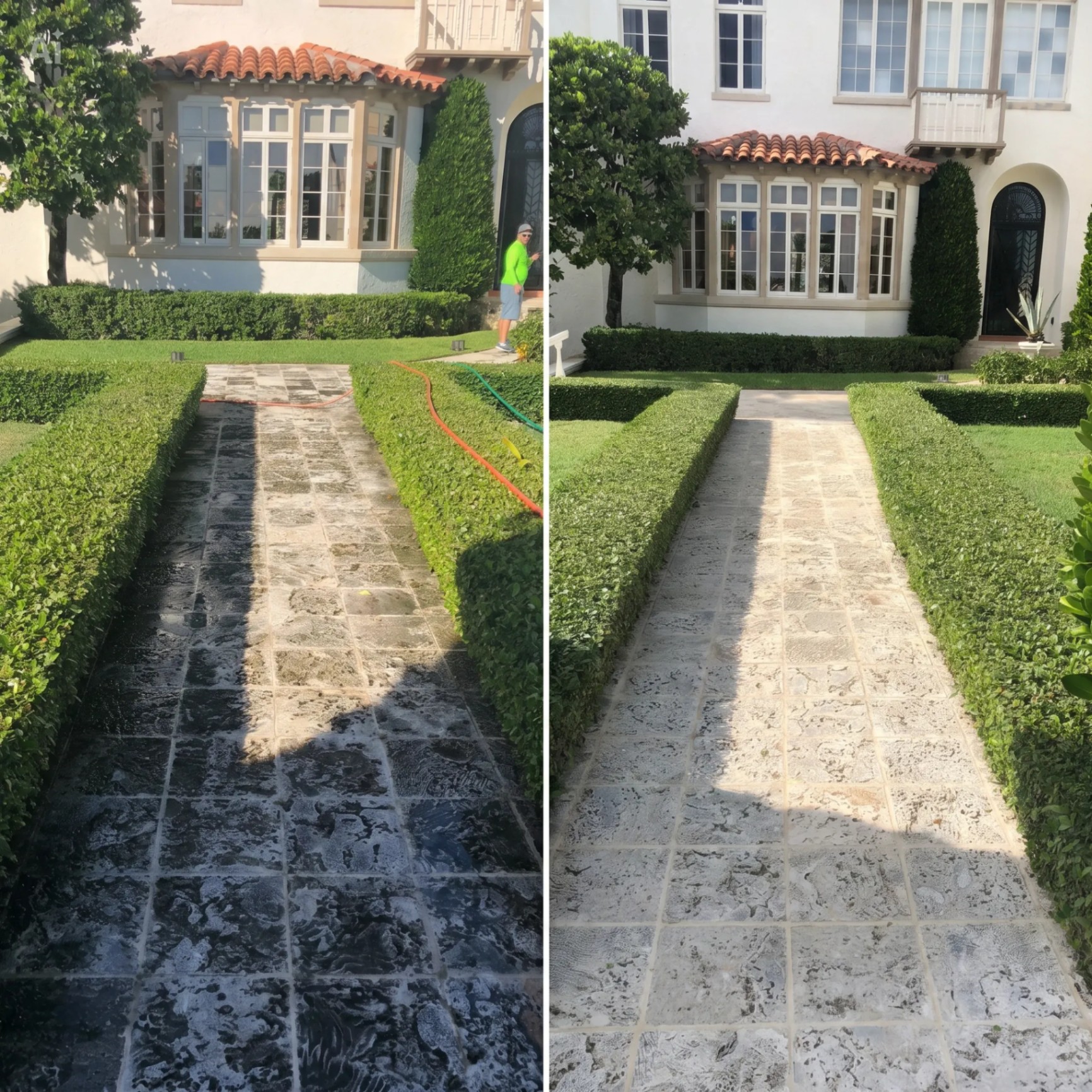 Palm Beach Hydro Clean stone pathway before and after pressure washing restoration